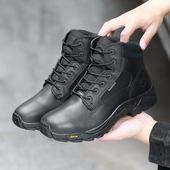 君洛克户外防水战术靴男高帮系带防静电登山鞋 黑色作战靴D19005