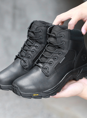 君洛克户外防水战术靴男高帮系带防静电登山鞋黑色作战靴D19005