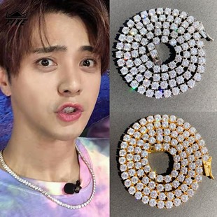 ins满钻网球链不掉色单排满锆石嘻哈项链潮男女锁骨链罗志祥同款