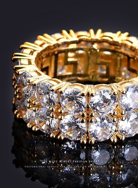 潮流ins同款时尚街头双排锆石简约戒指百搭男女学生情侣嘻哈指环