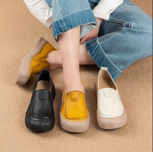 头层牛皮软底复古单鞋女2026春夏新款真皮一脚蹬乐福鞋丑萌大头鞋