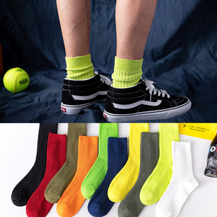 袜子男中筒袜ins潮秋春日系长袜绿色高腰余文乐同款 新疆棉袜 男士