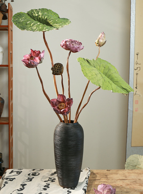 真花风干天然干花荷花荷叶莲蓬花束客厅桌面装饰摆件诧寂风永生花