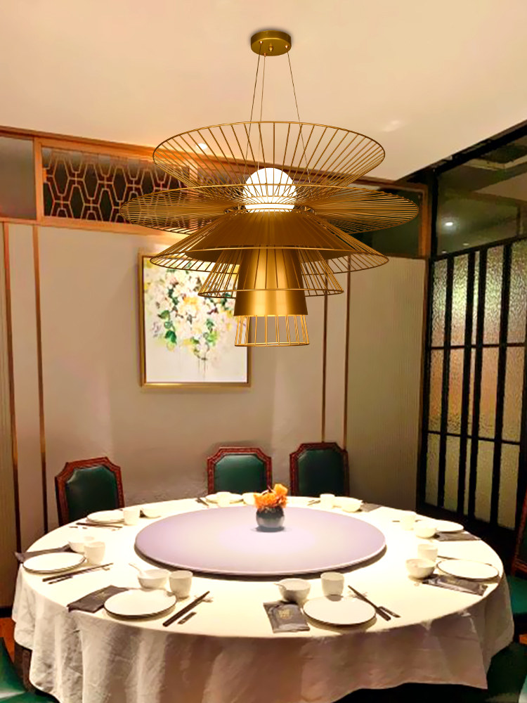 新中式酒店餐厅包厢宴会厅大型圆桌灯具高端别墅客厅铁艺多层吊灯