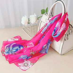 防晒长款乔其纱丝巾女百搭中年妈妈春秋款薄纱巾洋气时尚围巾披肩