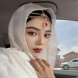 民族风迪拜大西北敦煌旅游沙漠穿搭超大防晒头巾薄款棉麻丝巾围巾