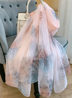 2025新款仿真丝丝巾女春秋冬季保暖百搭长款纱巾超大薄款披肩围巾