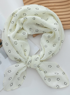 2024新款可爱韩版新款70小方巾女百搭透气棉麻围巾护颈学生围脖