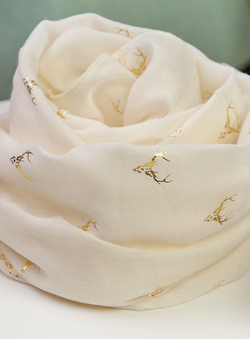 2025春秋新款时尚米白色丝巾女百搭长围脖冬季保暖薄披肩棉麻围巾