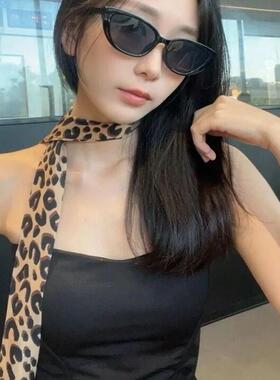 时尚豹纹细长条窄丝巾女百搭装饰小领巾长款腰带发带绑包丝带飘带