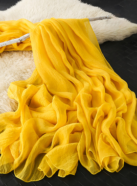 2025春秋长款丝巾女超大2米3围巾时尚新款百搭黄色薄沙滩纱巾披肩