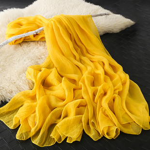 2025春秋长款丝巾女超大2米3围巾时尚新款百搭黄色薄沙滩纱巾披肩