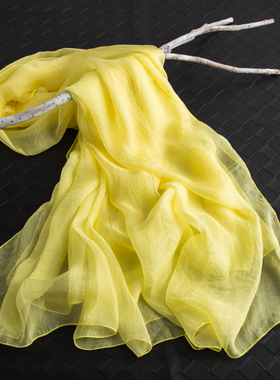柠檬鹅黄色丝巾女春秋款百搭跳舞舞蹈纱巾拍照长款冬季护颈薄围巾