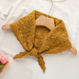 黄色蕾丝小丝巾女百搭刺绣围巾装饰三角巾领巾护颈绑头发丝带春秋