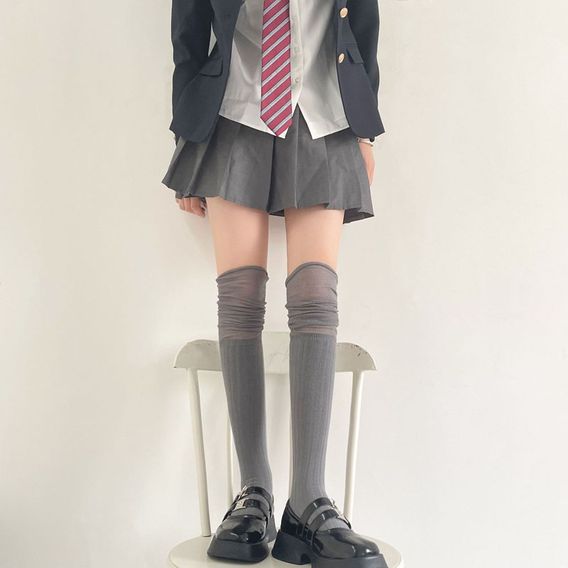 高筒保暖棉拼接简约堆堆高筒袜