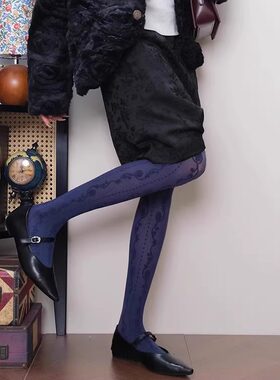 复古花纹丝袜春秋季薄款微透个性图腾提花连裤袜女防勾丝美腿袜潮