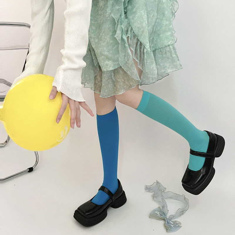 彩色小腿袜子天鹅绒个性少女ins潮JK纯色糖果色多巴胺中筒袜夏潮