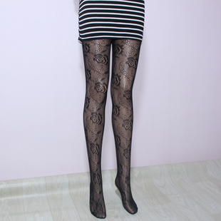 花纹丝袜玫瑰花朵欧美加长高个大码图案裤袜无缝裆网眼性感渔网袜