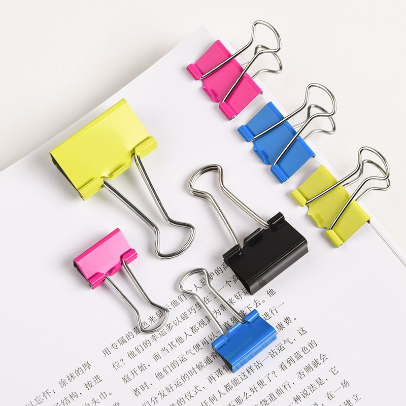 长尾夹彩色时尚小清新金属票夹盒装黑色大号夹子文具小号试卷装订夹铁