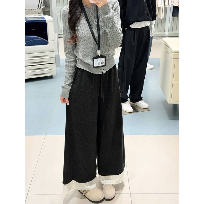 蕾丝花边阔腿裤女2026年秋冬新款柔软显瘦垂坠感百搭氛围感裙裤