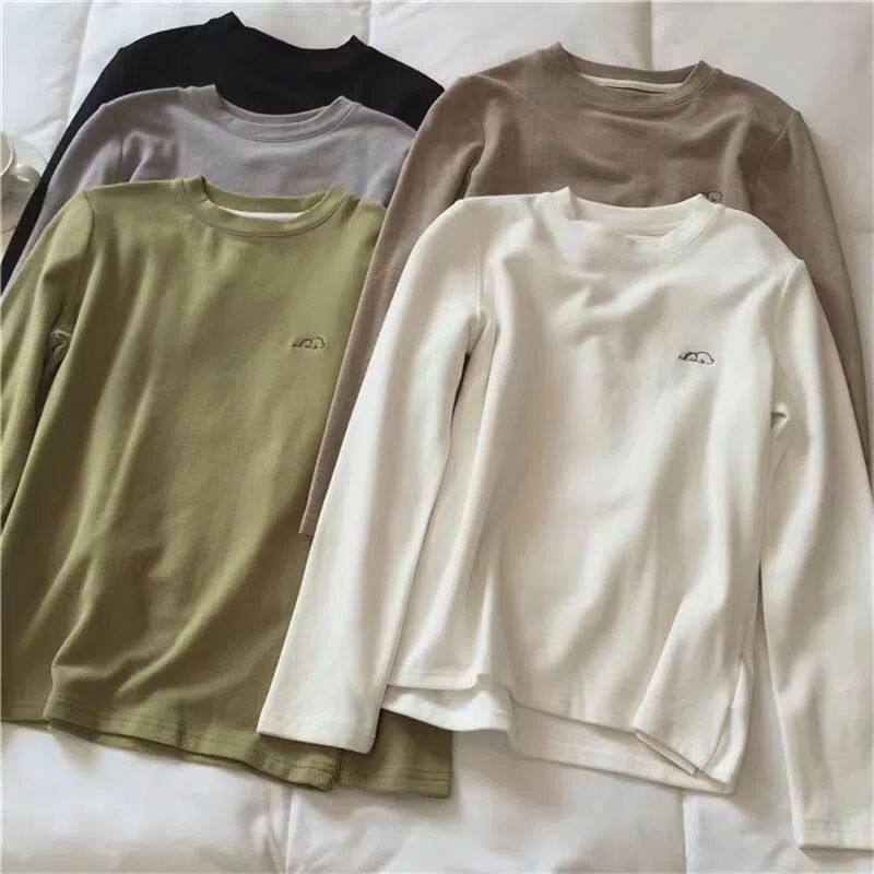 小象刺绣磨毛加厚长袖上衣服