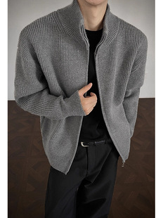 2026新款半高领拉链开衫毛衣男款春秋季慵懒风针织衫宽松休闲外套