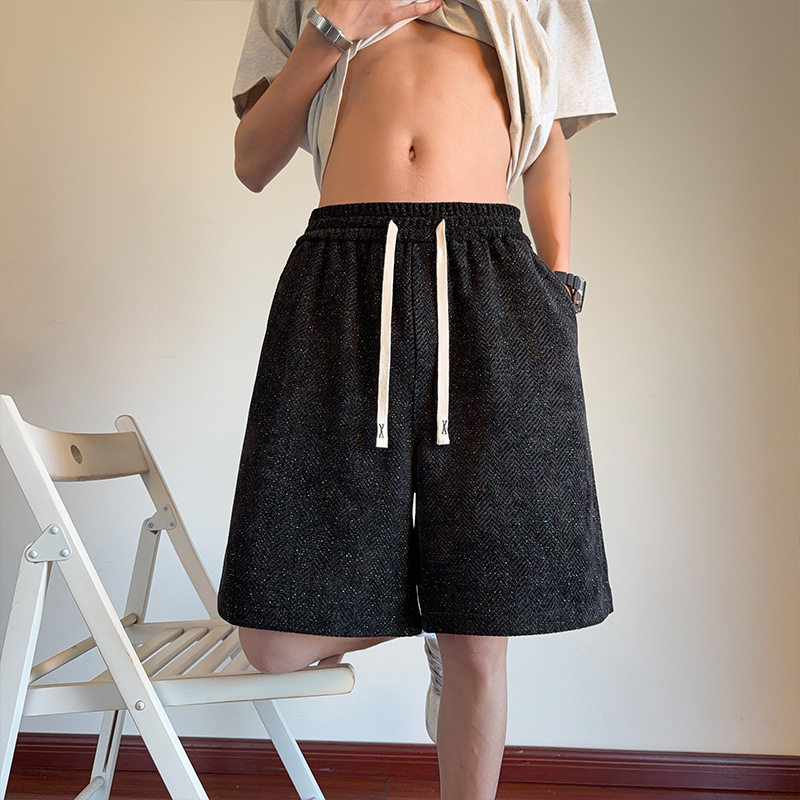 美式复古小香风人字纹短裤夏季薄款宽松直筒篮球运动阔腿五分裤