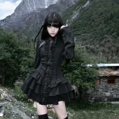 原创设计哥特复古秋气质收腰蕾丝连衣短裙 夜谒 muggle studio