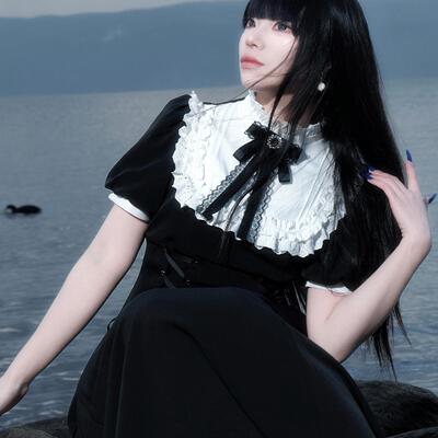 MuggleStudio原创设计黑拼白长裙