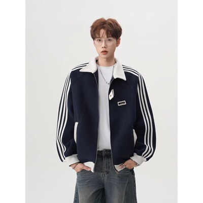 条纹拼接棒球服夹克男春秋季外套