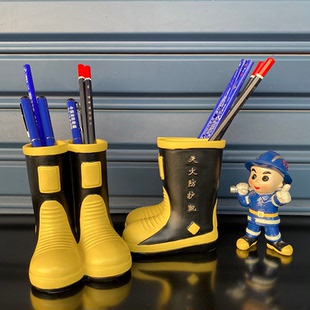 中国消防救援水鞋战靴笔筒创意桌面办公室活动礼品纪念品文具收纳