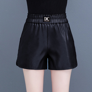 外穿打底靴裤 百搭松紧腰小个子皮裤 2025秋冬新款 高腰黑色pu皮短裤