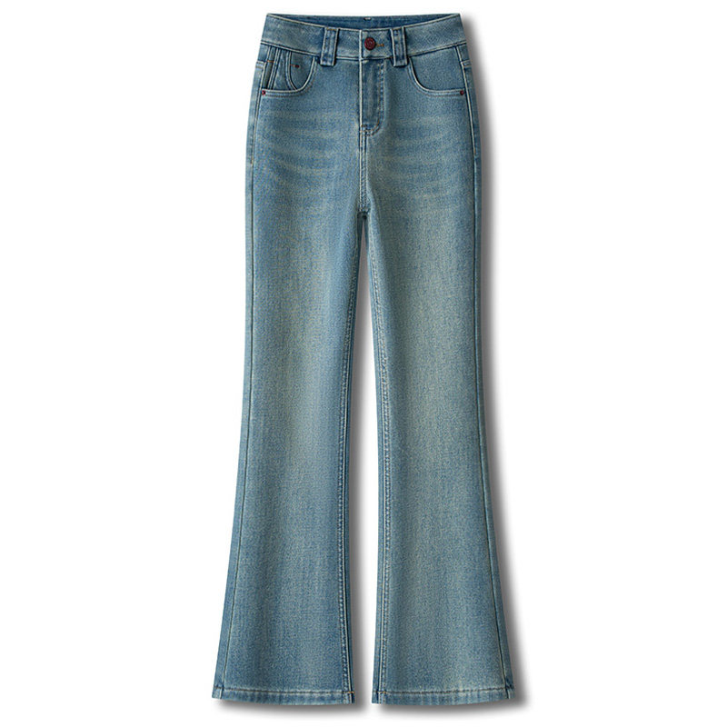 浅蓝色加绒微喇牛仔裤女秋冬2025新款高腰显瘦马蹄裤喇叭裤