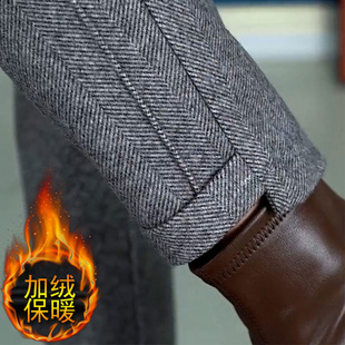 毛呢裤子女秋冬2025新款加绒加厚配马丁靴的人字纹爆款烟管裤