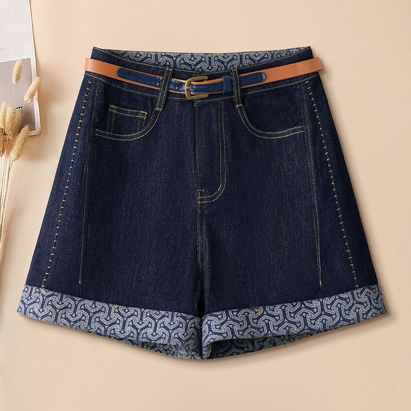 深蓝色卷边牛仔短裤女2026夏季新款直筒休闲女裤百搭宽松a字热裤