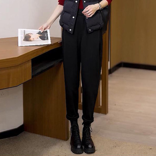 毛呢哈伦裤女秋冬季2025年新款高腰显瘦直筒裤驼色小脚呢子裤子