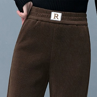 焦糖棕裤子加绒加厚一条过冬灯心绒女裤冬天宽松萝卜哈伦裤