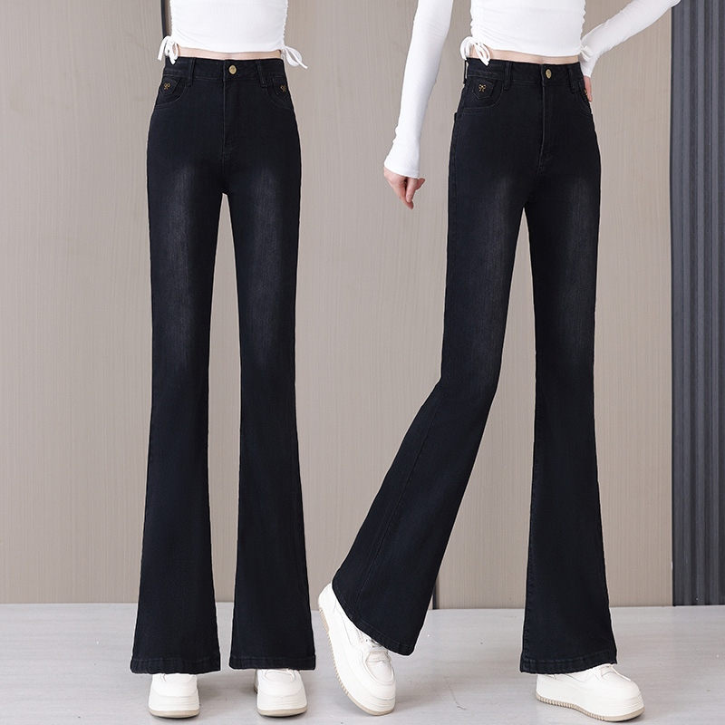 牛仔喇叭裤女弹力裤子春秋季2025新款高腰显瘦黑色长裤修身微喇裤