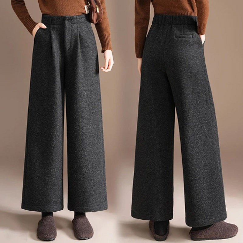 极简风高腰阔腿休闲裤女2025新款冬加绒加厚宽松显瘦小个子九分裤