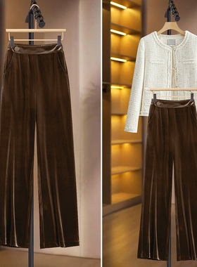 金丝绒裤子女2025新款休闲裤秋冬季宽松加绒直筒裤高腰窄版阔腿裤