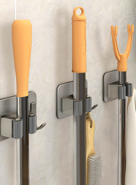 枪灰色拖把壁挂夹收纳神器拖布扫把卡扣墙上卫生间挂架拖布夹挂架