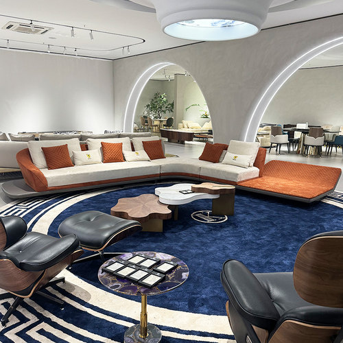 KAROL高端意式极简法拉利沙发别墅大户型转角贵妃皮沙发刺绣工艺