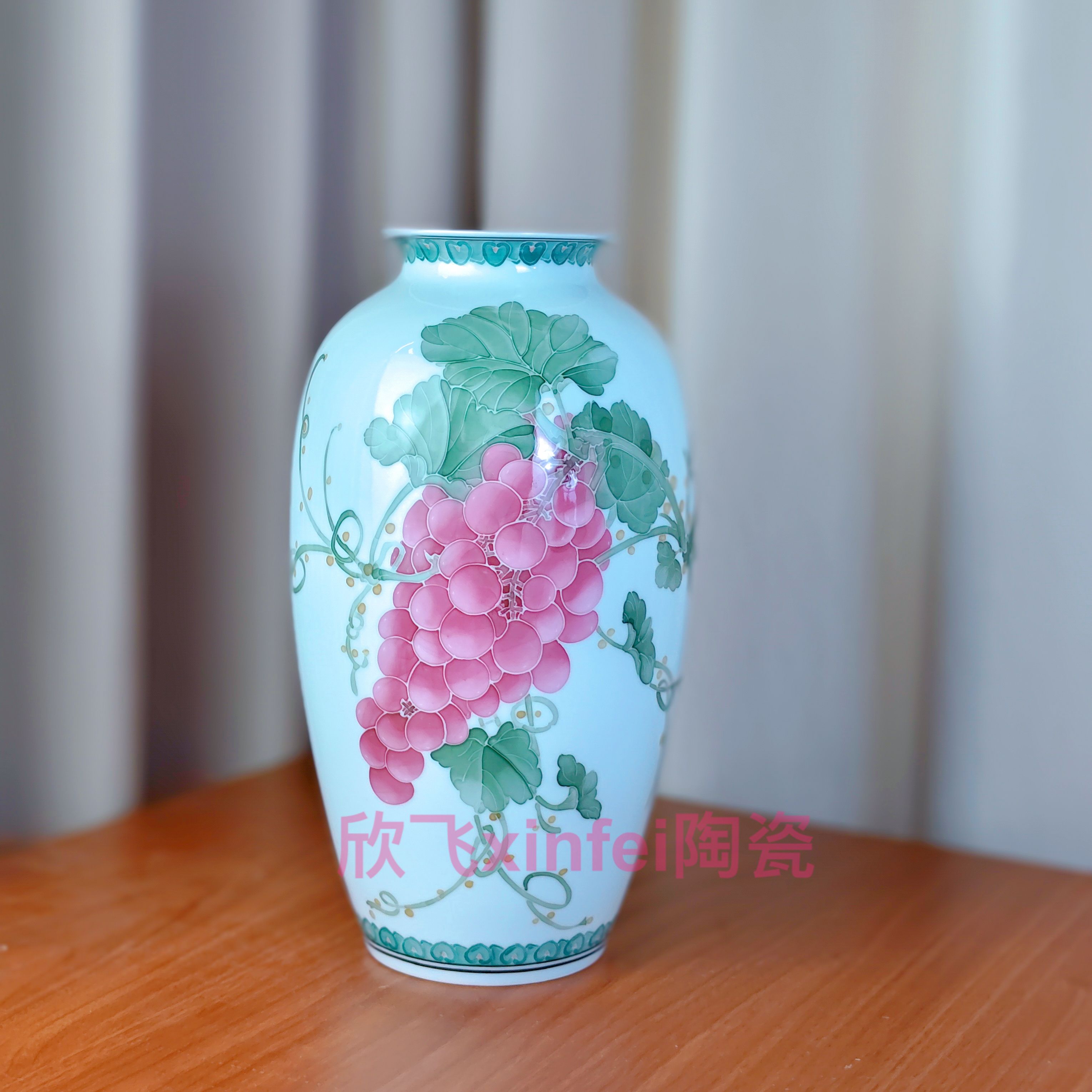 醴陵釉下五彩手绘硕果累累花瓶摆件客厅桌面玄关花瓶高度约32cm