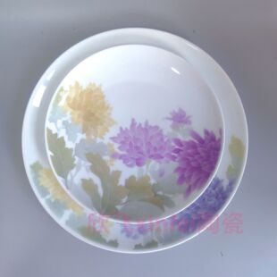 库存清仓 醴陵红官窑釉下五彩手绘陶瓷秋韵菜盘浅盘直径22，28cm