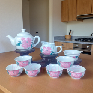 醴陵釉下五彩手绘红牡丹茶具套装家用办公泡茶壶茶杯高温陶瓷HH