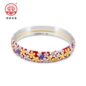 满园春色9999银手镯女纯银手工立体梅花景泰蓝闭口描金梅花传承银