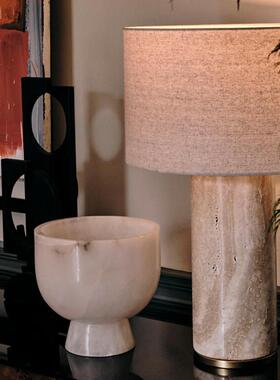 复古侘寂风台灯北欧设计师创意酒店民宿中古布罩天然洞石装饰台灯