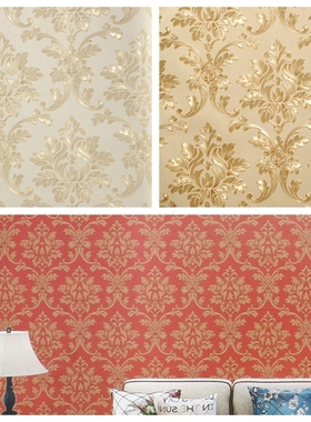 暗金色深红色欧式墙纸 3D立体压纹菱形花 卡其色浅黄色简欧壁纸