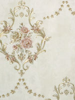 3D light yellow European-style country large flower wallpaper, retro light purple European-style court flower striped wallpaper AB version thumbnail 8