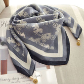 磁吸扣斜纹围巾女春秋冬马车气质百搭方巾护颈装 饰轻奢棉质丝巾